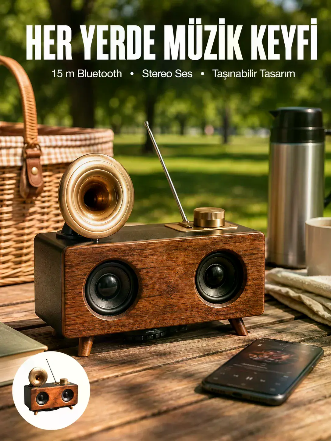 Bluetooth Hoparlör Ahşap Klasik Retro Gramofon Bluetooth Müzik Kutusu