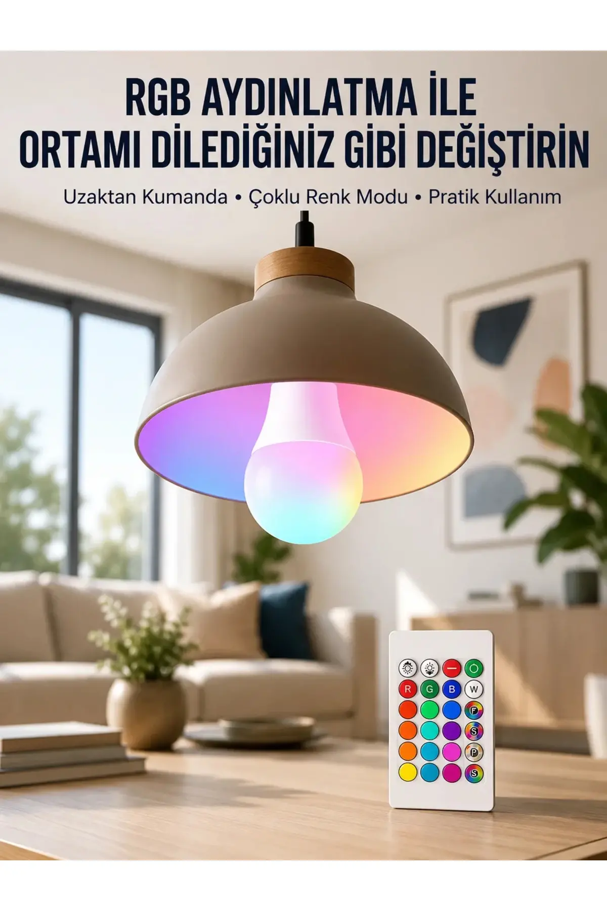 Ambiyans Aydınlatma RGB Led Lamba Kumandalı Renk Değiştirebilen