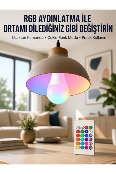 Ambiyans Aydınlatma RGB Led Lamba Kumandalı Renk Değiştirebilen