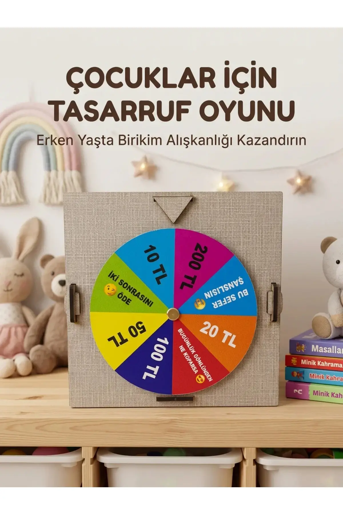 Şans Çarklı Motivasyon Kutusu Günlük Tasarruf Challenge Oyun Ahşap Birikim Kumbarası
