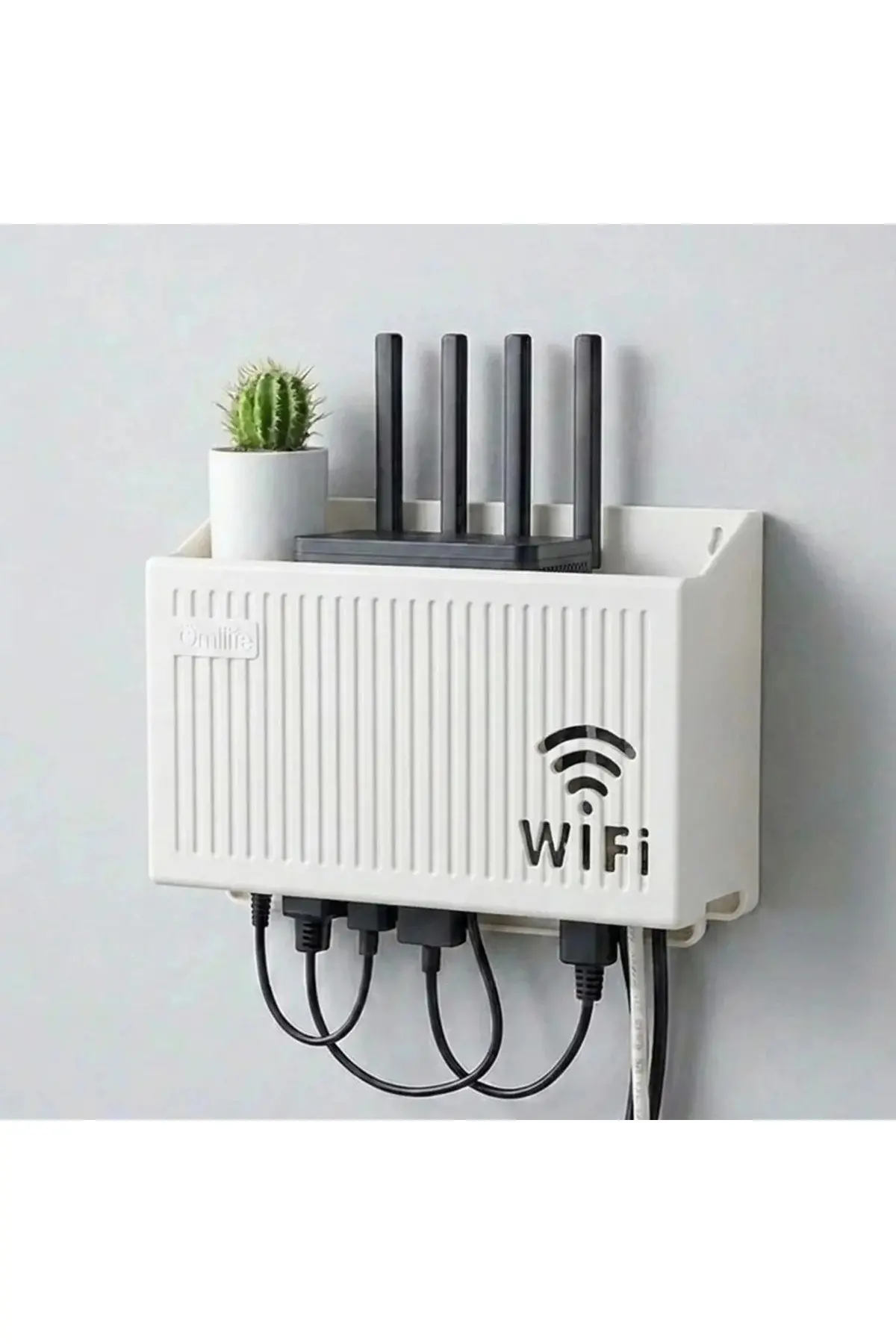 Duvar Tipi Wi-Fi Modem Saklama Kutusu(Beyaz) – Kablo Düzenleyici Router Raf Organizer