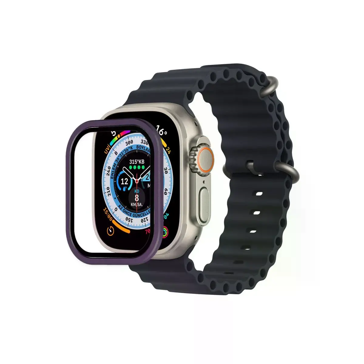 Apple Watch Ultra 49mm Alünyum Kasa Cam Ekran Koruyucu - Mor