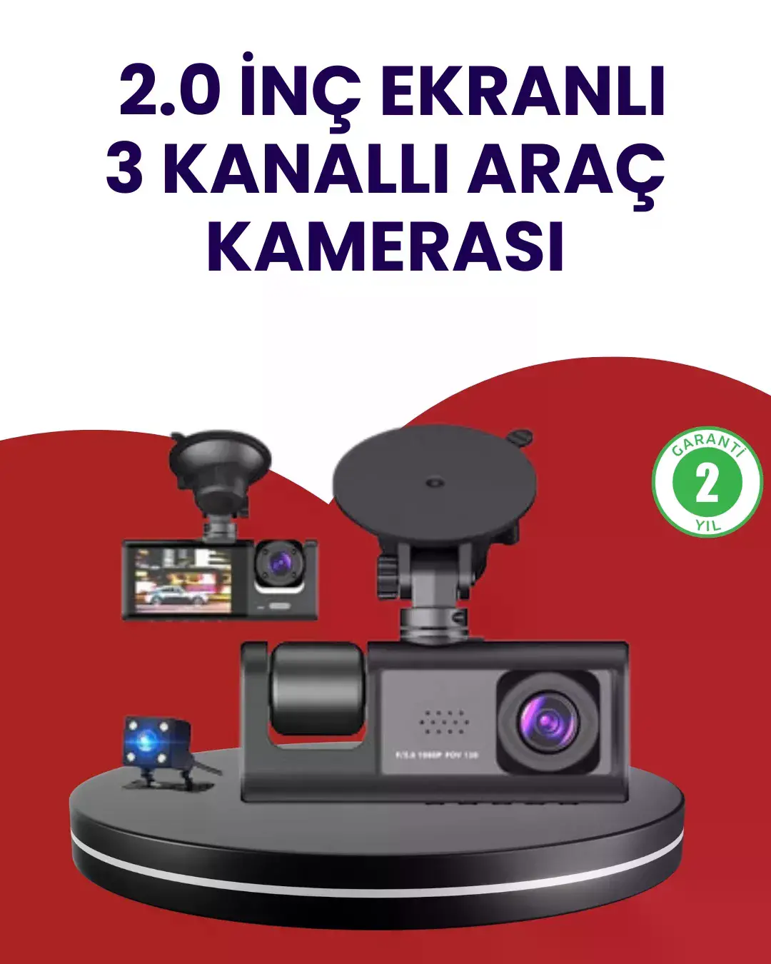 Üç Kameralı Araç Kamerası | Full HD 1080P Ön + HD İç/Arka