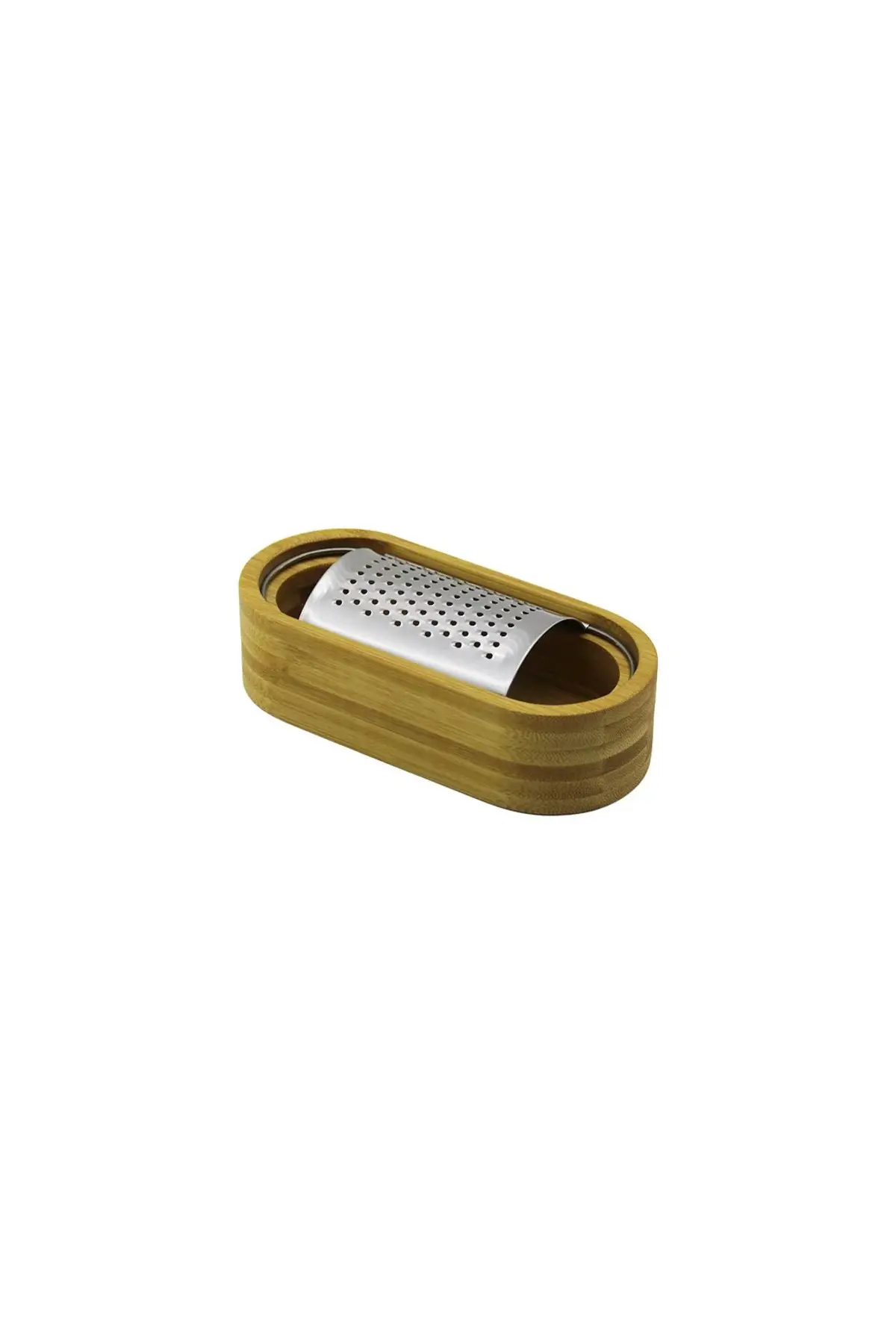 Ahşap Bambu Hazneli Yatay - Oval Metal Bombeli Meyve Rendesi 7 X 15.5CM