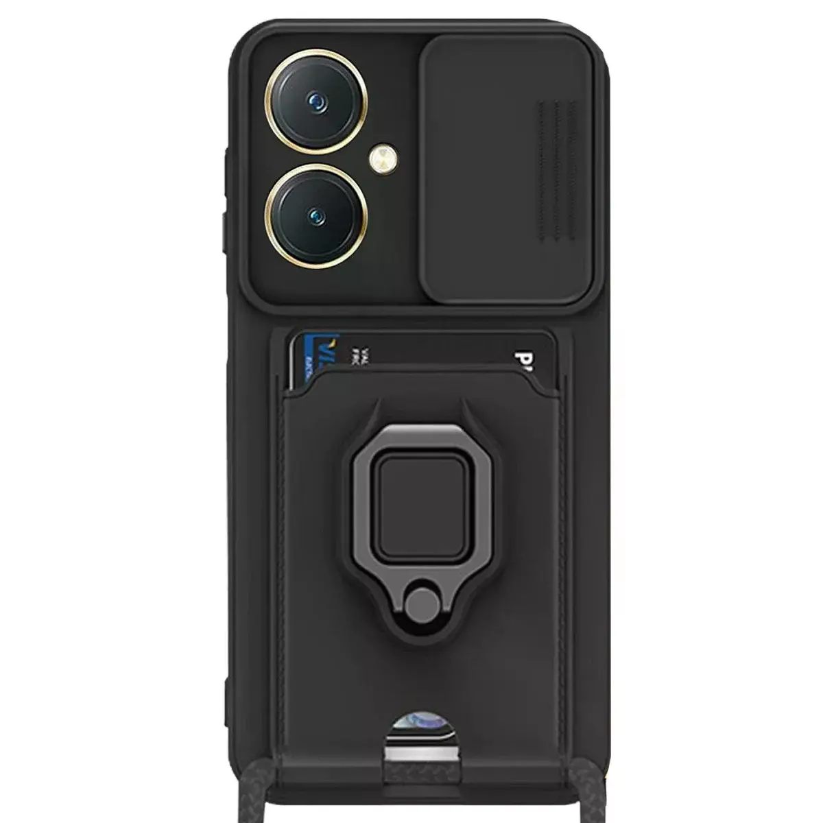 Vivo Y27 Kılıf Zuma Kartvizitli Yüzüklü Silikon - Siyah
