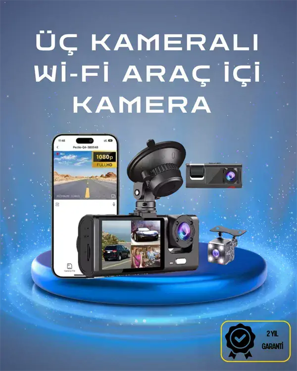 Üç Kameralı 1080p Full HD Araç İçi Kamera – G-Sensörlü ve Gece Görüşlü