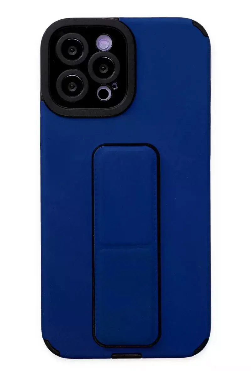 Apple iPhone 12 Pro Max Kılıf Mega Standlı Silikon - Mavi