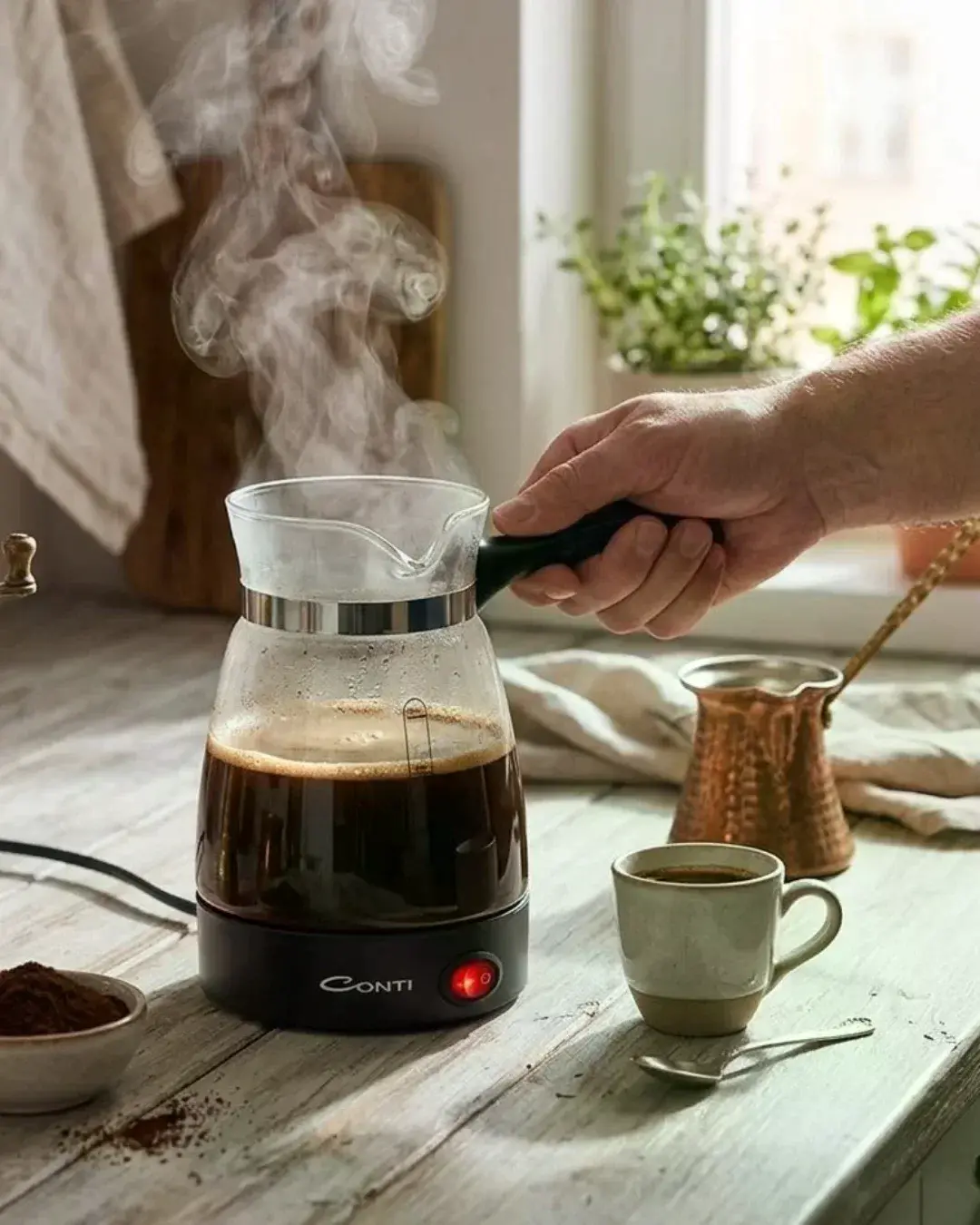 Cam Cezve Kahve Makinesi 650W Elektrikli 5 Fincan Kapasiteli Türk Kahvesi Makinesi