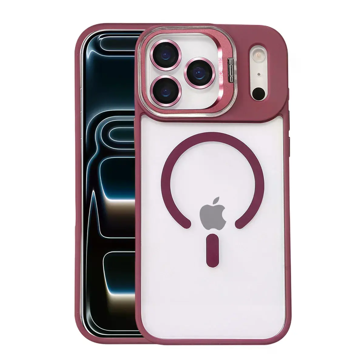 Joko Apple İphone 17 Pro Max Rem Lensli Magsafe Standlı Kapak - Bordo