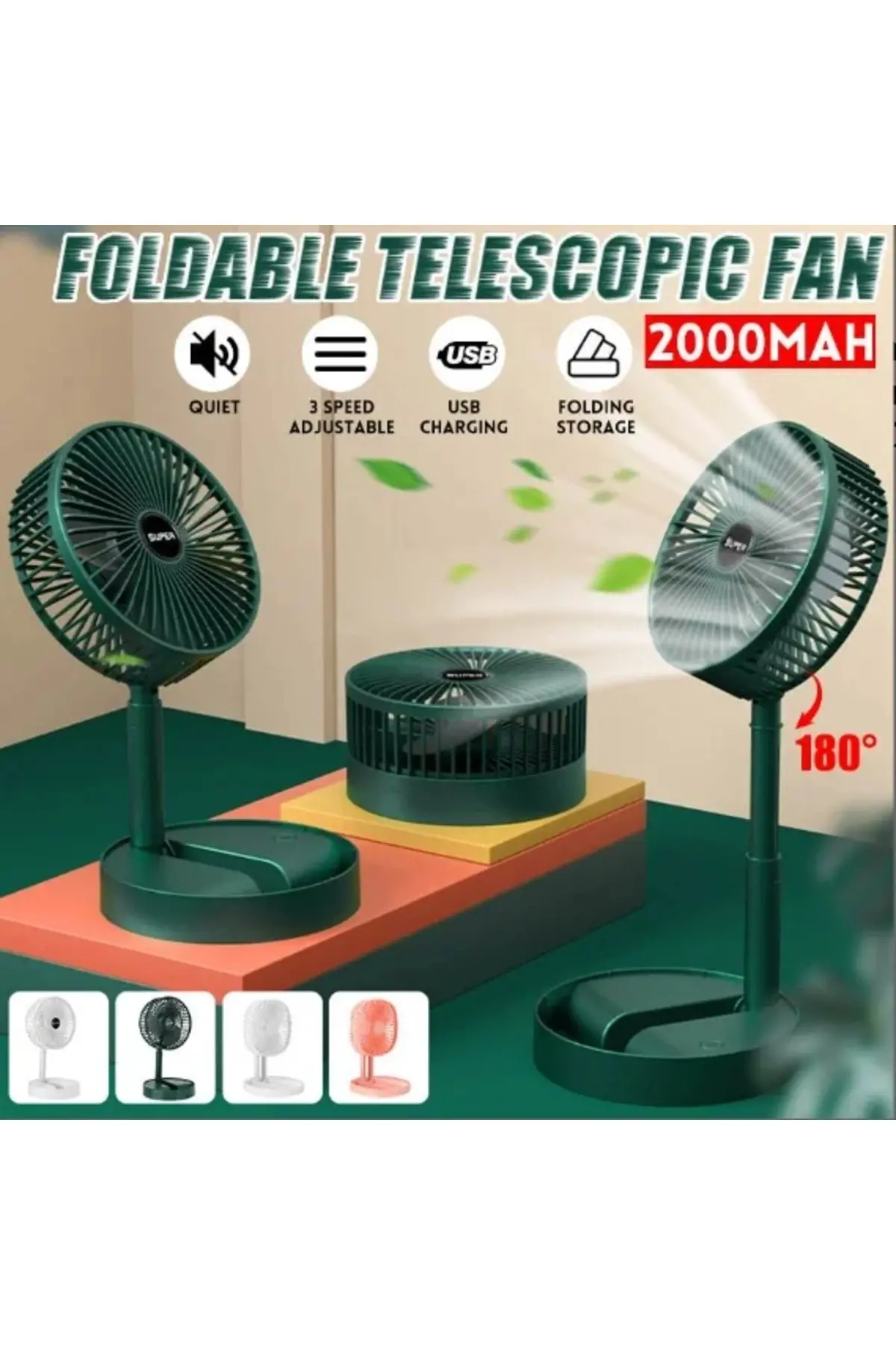 Katlanır Teleskopik Zen Fanı Yaz Sessiz Öğrenci Masaüstü Fan Usb Şarj Edilebilir Taşınabilir Ev Mini