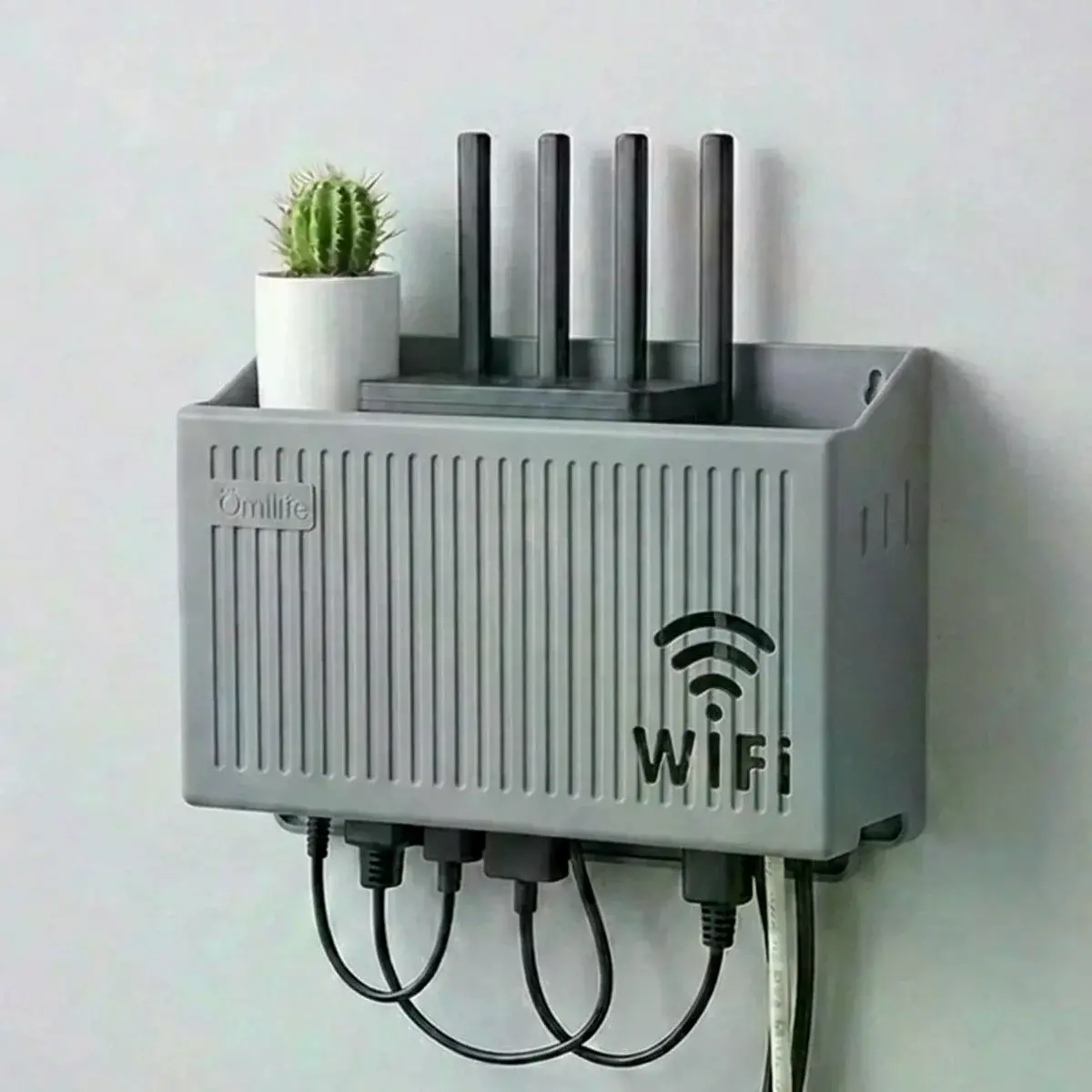 Duvar Tipi Wi-Fi Modem Saklama Kutusu(Gri) – Kablo Düzenleyici Router Raf Organizer