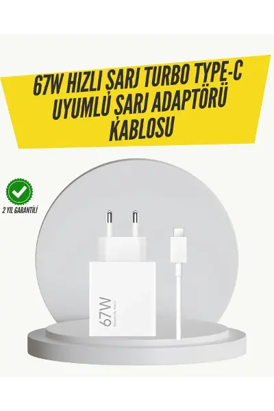67W Turbo Hızlı Şarj Adaptörü ve Type-C Kablo Güvenli Şarj Teknolojisi
