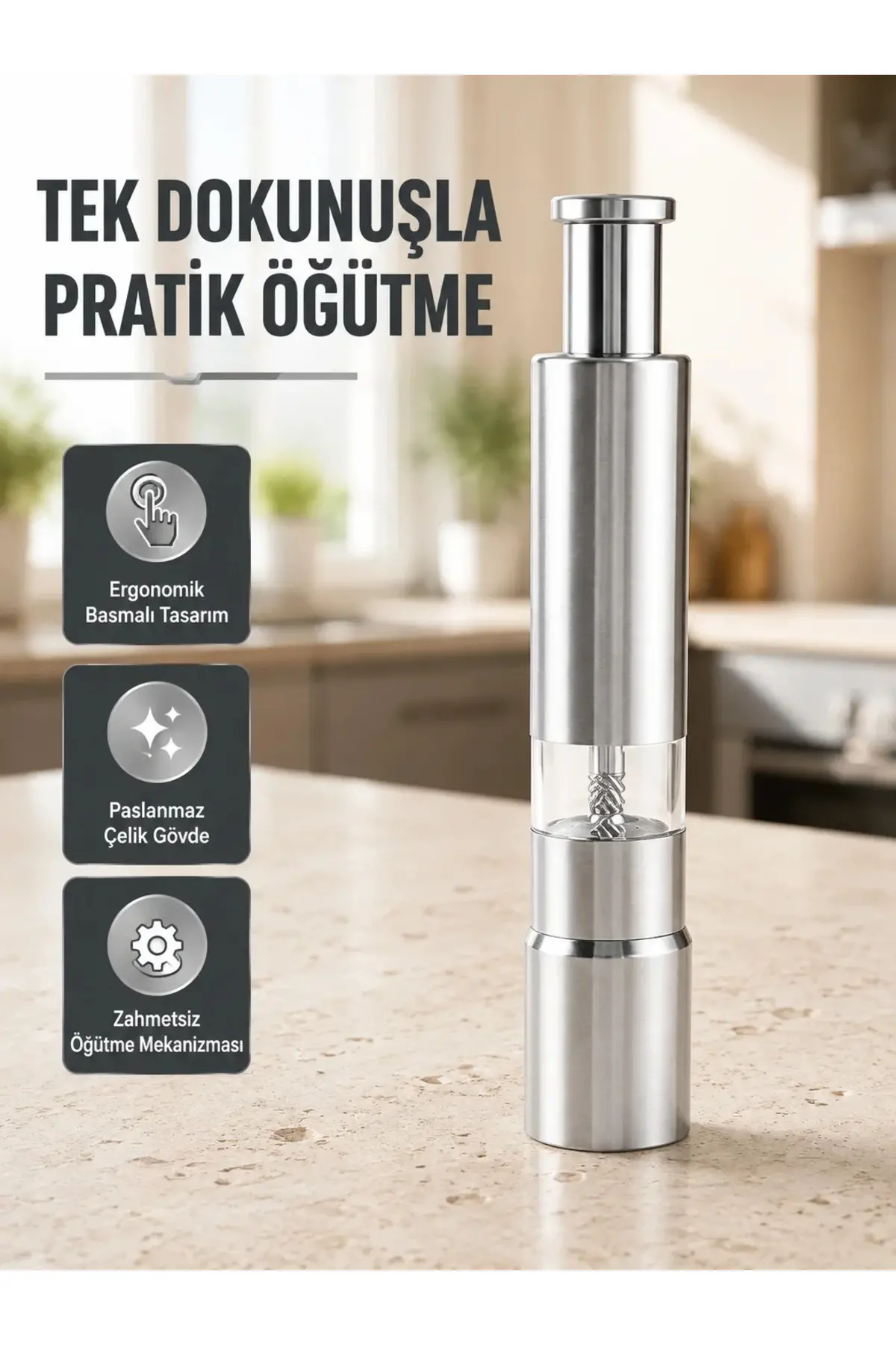 Ergonomik Tasarımlı, Nem Geçirmez Kapaklı Baharat Öğütücü