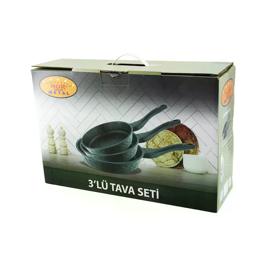 Nur Işıklar Metal 3PCS Döküm Tava Seti 20-24-28CM