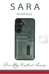 Samsung Galaxy A06 Kılıf Sara Kartvizitli Deri Kılıf - Koyu Yeşil-2