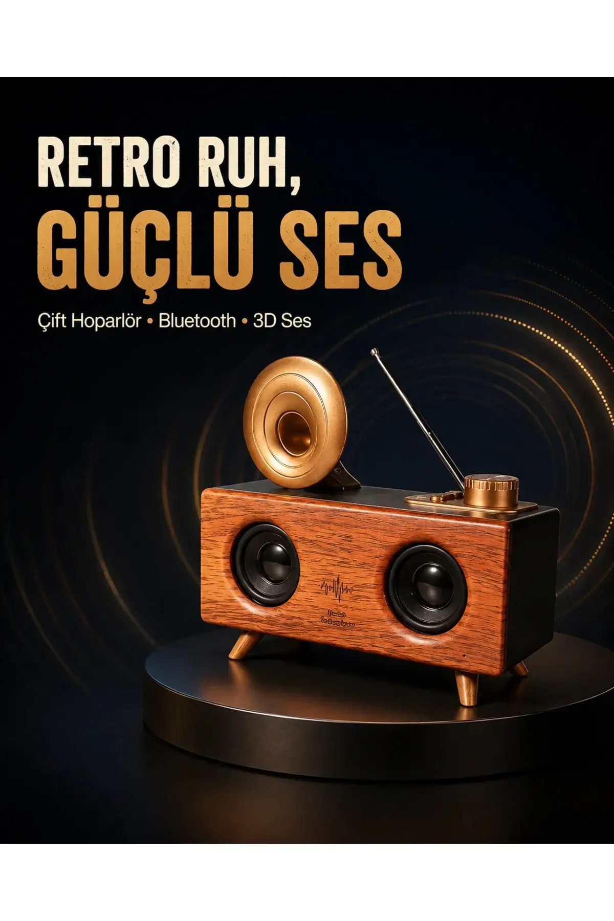 Gramafon Tasarımlı Bluetooth Hoparlör 3D Ses Teknolojili Çok Fonksiyonlu