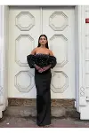 Kadın Zarif Stil Straplez Kolsuz Tül Kumaş Abiye Elbise-1