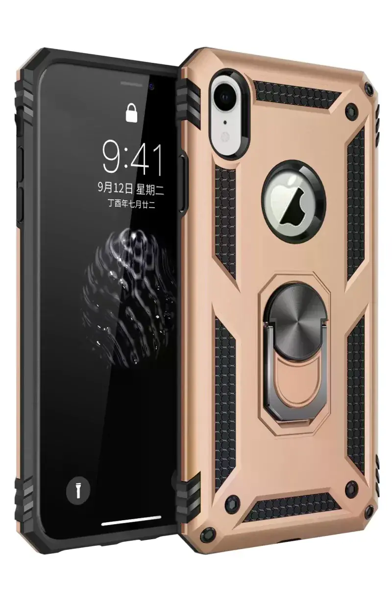 Apple iPhone XR Kılıf Sofya Yüzüklü Silikon Kapak - Gold