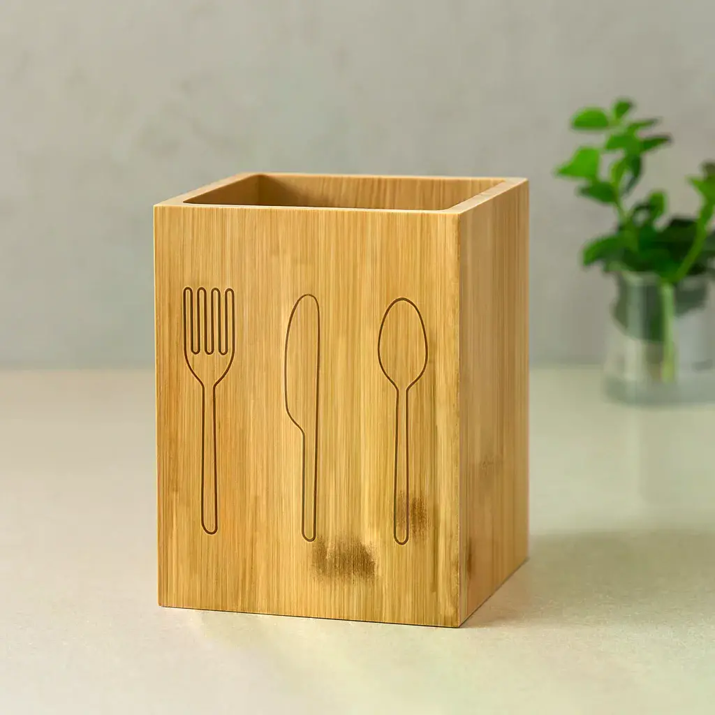 Ahşap Bambu Kaşıklık Organizer 9x9 cm