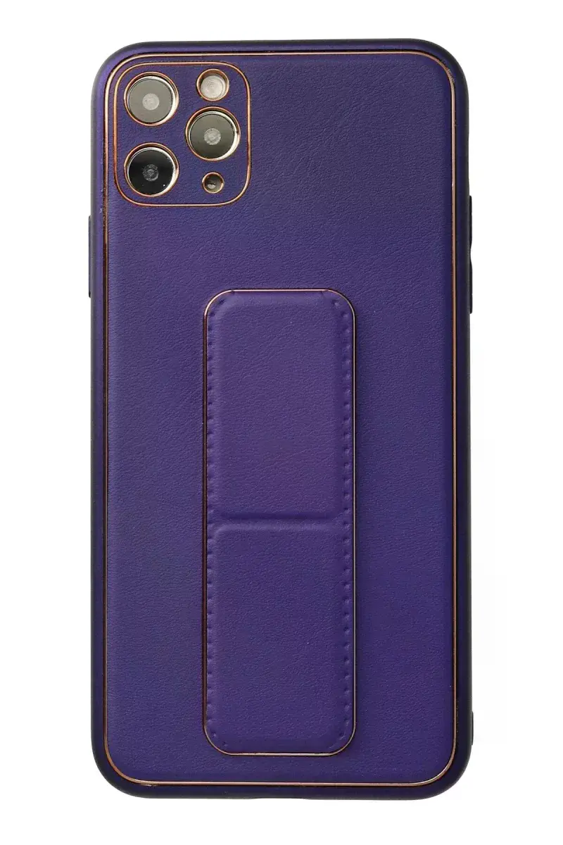 Apple iPhone 11 Pro Max Kılıf Coco Deri Standlı Kapak - Mor