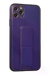 Apple iPhone 11 Pro Max Kılıf Coco Deri Standlı Kapak - Mor-4