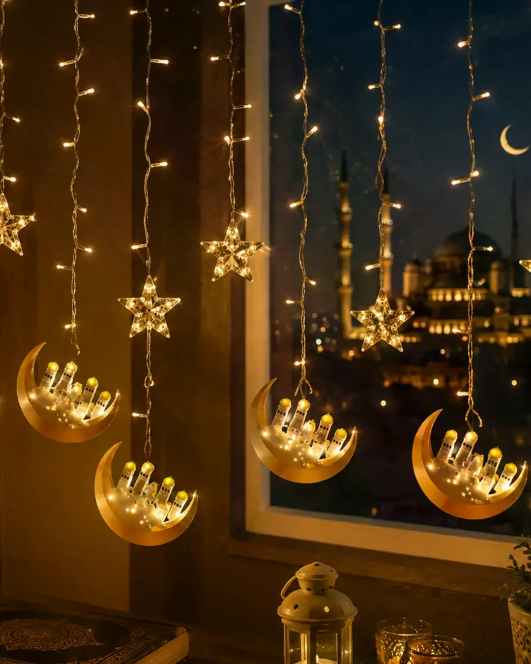 Hilal Yıldız LED Ramazan Işığı 3 Metre Dekoratif Perde Aydınlatması