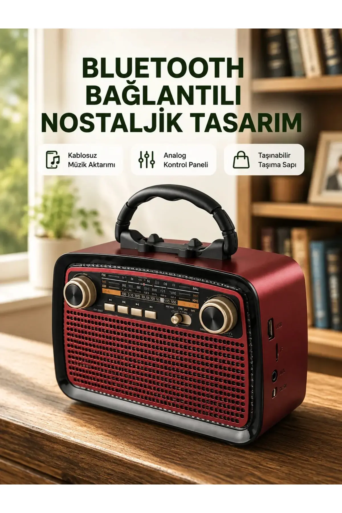 Bluetooth Bağlantılı Taşınabilir Hoparlör – FM/AM Radyo Özellikli, Şarj Edilebilir Batarya, 1 kg