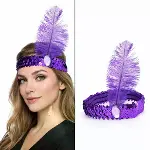 Mor Tüylü Retro Charleston Saç Bandı - 70-80-90’lar Parti Tacı-1