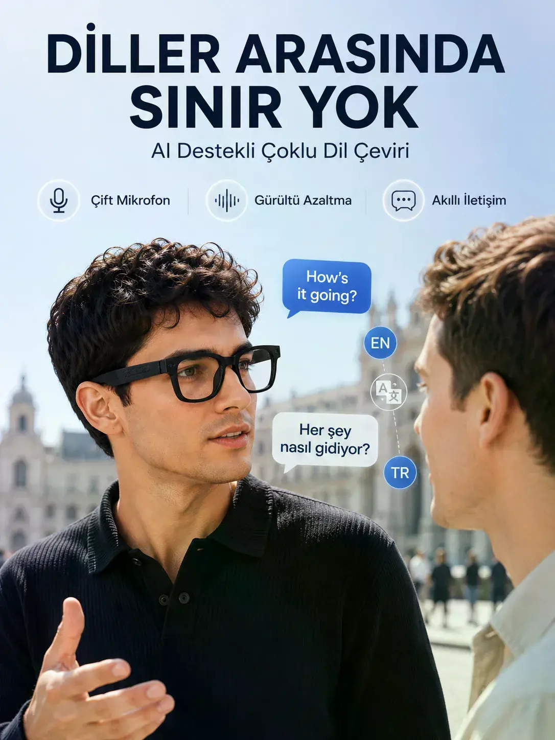 Kameralı Akıllı Gözlük 8 MP Fotoğraf Çeki 1080P Video Kayıt Yapay Zeka Çoklu Dil Çeviri Özellikli