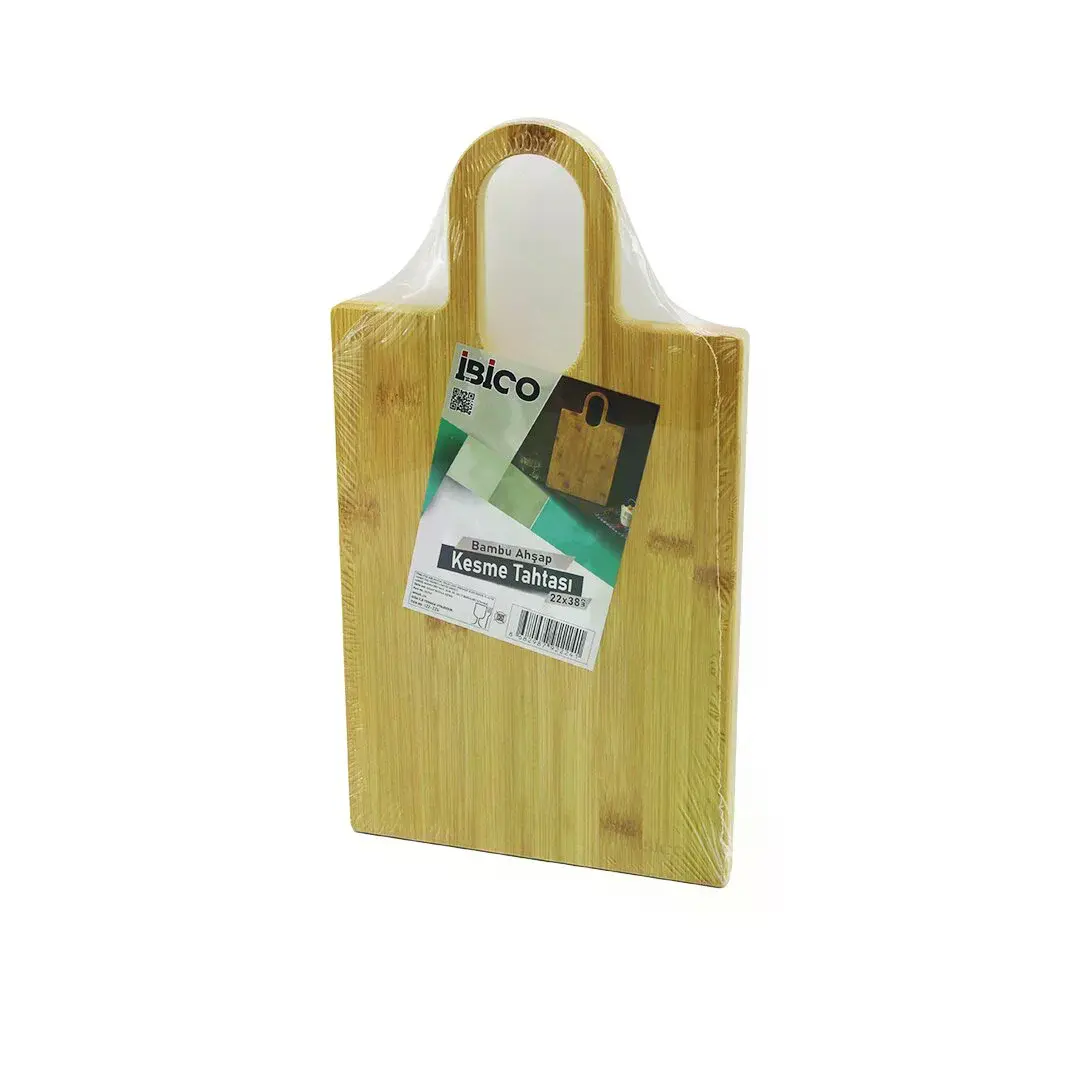 DİKDÖRTGEN=22X38CM Ahşap Bambu Kesim Panosu - Kesme Tahtası Oval Kulplu