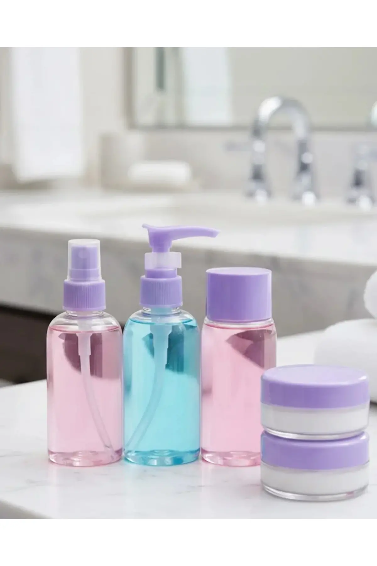 Taşınabilir 5’li Seyahat Banyo Seti Şeffaf Kozmetik Kapları