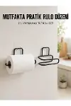 2’li Siyah Metal Rulo Kağıt Tutucu Yapışkanlı Banyo ve Mutfak Kağıtlık-1