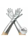 Gümüş Renk Dirsek Altı Lüks Saten Eldiven 40 Cm-6