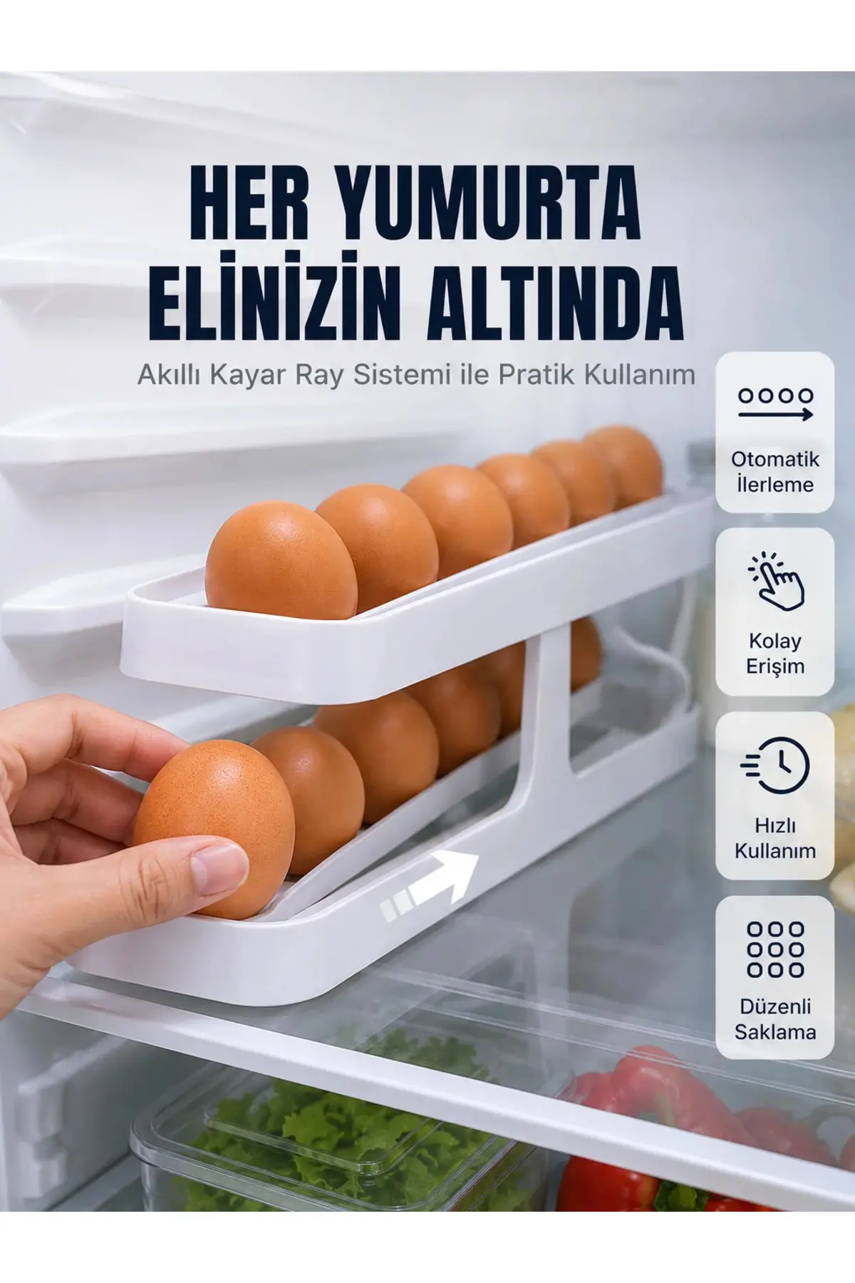 İki Katlı Yumurta Organizeri Buzdolabı Düzenleyici Pratik Saklama Rafı