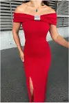 Kadın Hediyelik Halter Yaka Taş Detaylı Abiye Elbise-4