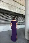 Kadın Hediyelik Halter Yaka Taş Detaylı Abiye Elbise-8