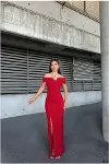 Kadın Hediyelik Halter Yaka Taş Detaylı Abiye Elbise-1