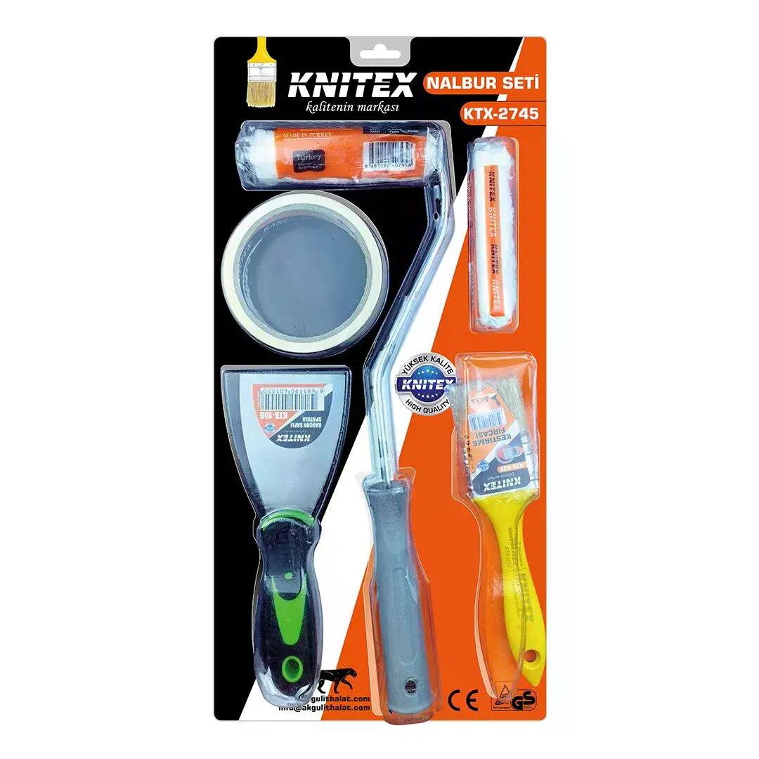 5PCS Boyacı - Nalbur Set Spatula - Kestirme Fırça - Yedek Rulo - Bant - 10CM Fırça
