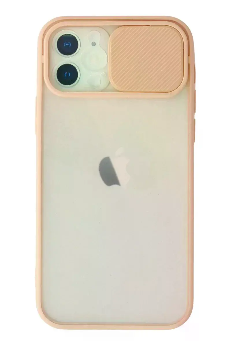 Apple iPhone 12 Kılıf Palm Buzlu Kamera Sürgülü Silikon - Pembe
