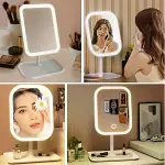Dokunmatik LED Işıklı Kare Makyaj Aynası – Altı Organizer Kaseli, Ayarlanabilir Aydınlatmalı Masaüst-5