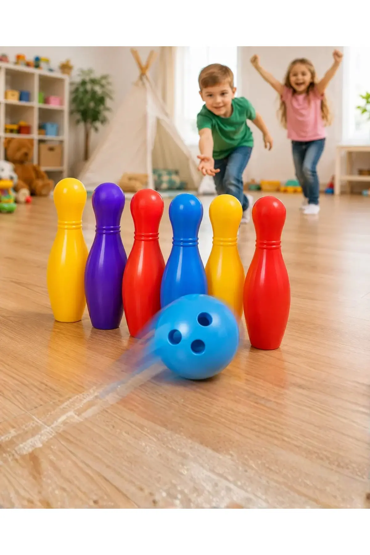Çocuk Bowling Seti Renkli Top ve 6 Kuka İçeren Eğitici Oyun