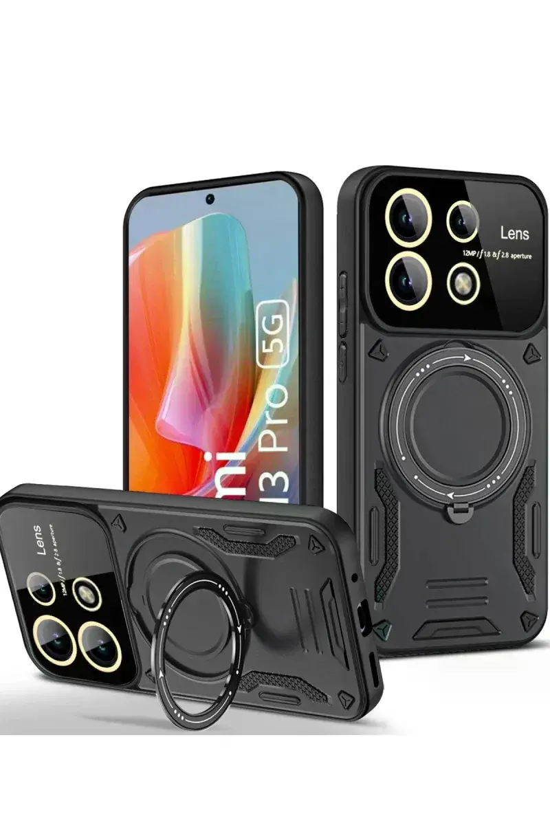 Xiao Red Note 13 Pro 5G Kılıf Joy Lens Standlı Kapak - Siyah