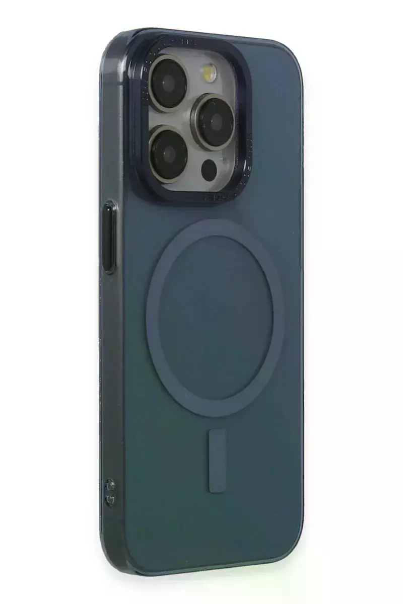 Apple iPhone 15 Pro Max Kılıf Anka PC Magneticsafe Sert Metal Kapak - Lacivert