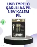 Type-C USB ile Hızlı Şarj Edilebilir AA Kalem Pil | 1.5V Lityum | Çiftli Paket-1