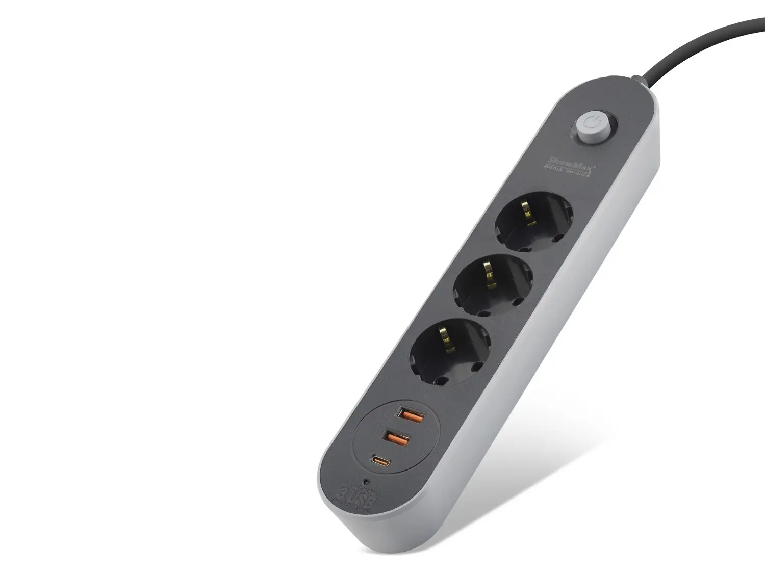 Termal Akım Korumalı Uzatma Kablosu 3 Priz + 2X Usb + Type-C Anahtarlı 2 M - Siyah SH4628