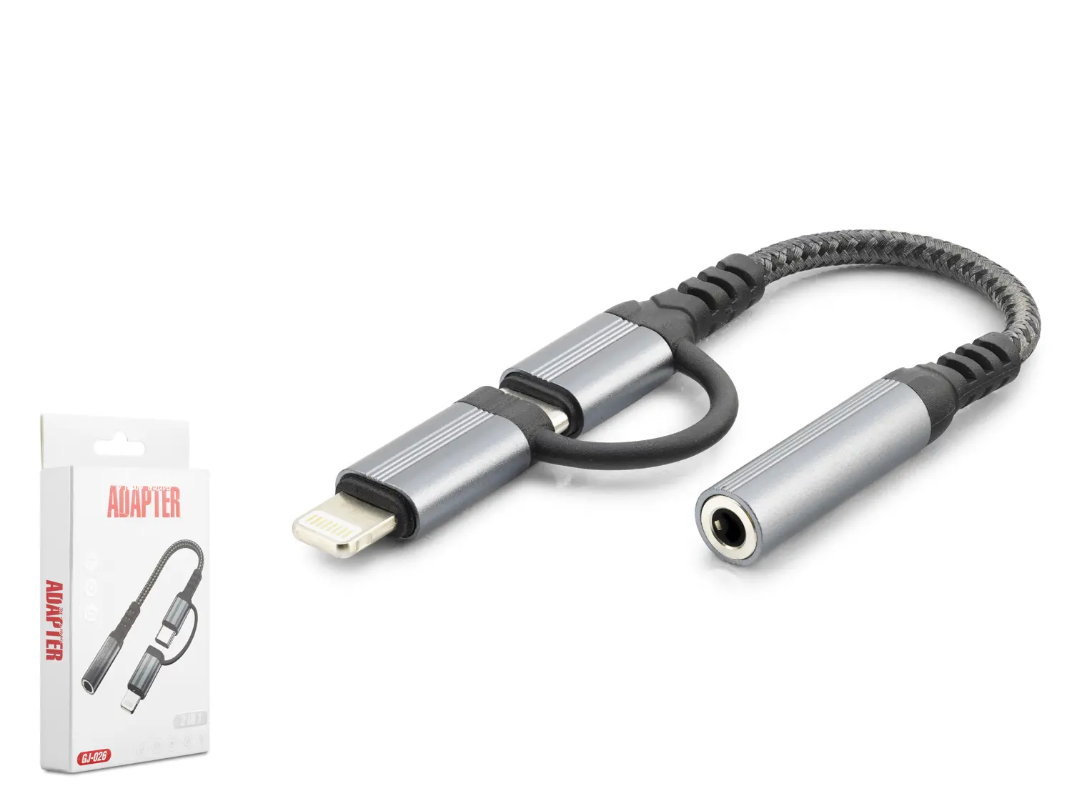 Type-C + Lightning To 3.5 Mm Dişi Ses Kablosu - Siyah GJ-026