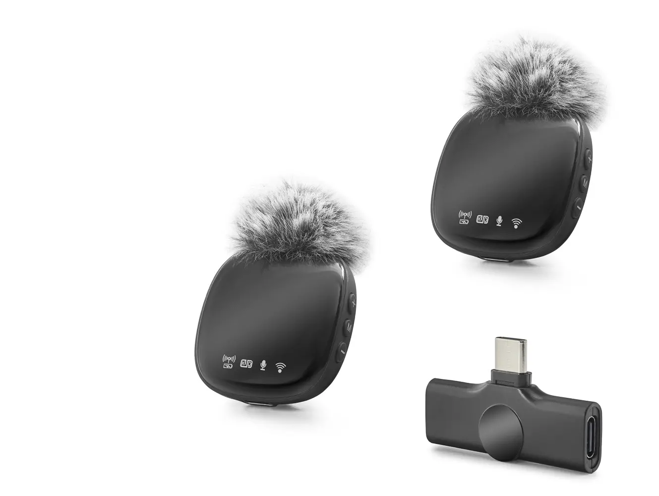 Kablosuz Çiftli Yaka Mikrofon Seti Type-c Siyah R8