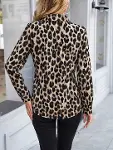 Kadın Uzun Kollu Yakalı önden Düğmeli Leopar Desenli Modal Gömlek Bluz-4