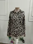 Kadın Uzun Kollu Yakalı önden Düğmeli Leopar Desenli Modal Gömlek Bluz-5
