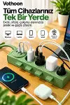 4’lü Akıllı Priz Tek Dokunuşla Fiş Çıkarma 2 Metre Kablo 2 Type-C + USB 15W Hızlı Şarj 3680W-2